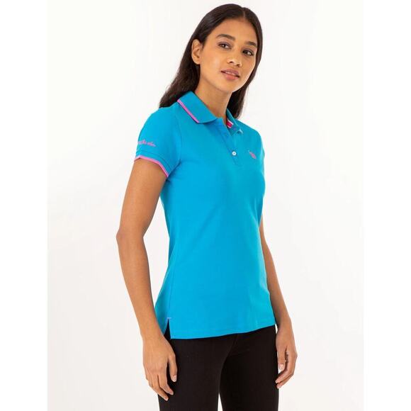 U.S. Polo Assn. Women's Tipped Solid Polo Shirt - Color Downtown Blue - Size S - Picture 2 of 5